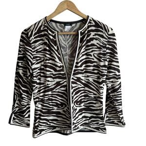 J. Crew Vintage 2000s Wool Zebra Print Clasp Front Cropped Cardigan M